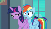 Twilight nudging Rainbow with her elbow S6E24