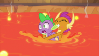 Smolder pulls Spike out of the lava S9E9