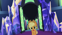 Applejack gallops into the throne room S5E16