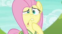 Fluttershy biting her lower lip fearfully S6E18