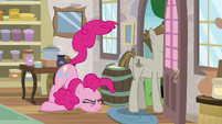 Pinkie Pie falls over while pushing Mudbriar S8E3