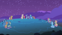 The ponies getting ready to watch the meteor shower.