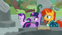 Twilight and Sunburst look annoyed at Starlight S7E25