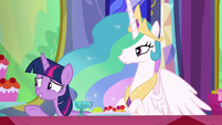 Twilight gestures toward other dinner guests S6E6