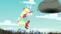 Applejack punches the boulder at the bramble wall EG4