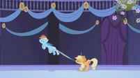 Applejack must have good reflection skills to be able to bite Rainbow's when she's about to fly off.