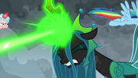 Chrysalis blasting more magic at Pinkie S9E25