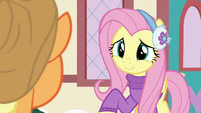 Fluttershy smiles at Applejack with relief MLPBGE