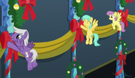 Pegasi hanging banners on the wall S6E8