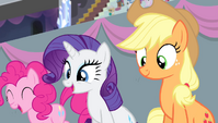 Pinkie, Rarity, and Applejack in the stands S4E24