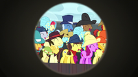 Spectator ponies laughing at Trouble Shoes S5E6
