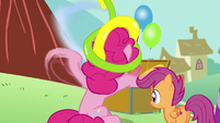 Pinkie takes some balloons off of a chest S5E19
