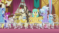Ponies flying into their wedding seats S5E9