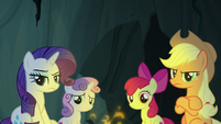 Rarity and AJ look disapprovingly at Rainbow S7E16