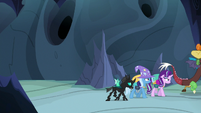 Starlight, Trixie, and Thorax following Discord S6E26