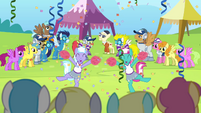 Cheerleaders cheering for Cloudsdale S4E10