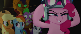 Pinkie Pie putting on a helmet MLPTM