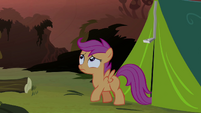 Scootaloo walking out from the tent S3E06