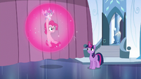 Twilight carrying Pinkie and Flurry Heart in a bubble S6E1