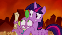 Twilight sees Spike with the scroll S5E26