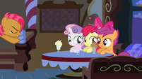 CMC at the table while Babs Seed dashes toward them S3E4