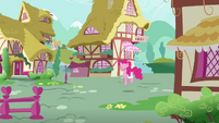 Pinkie Pie bouncing through Ponyville S4E12