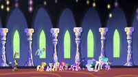 Ponies and princesses walking through the castle S4E26