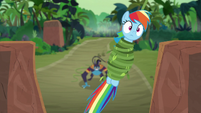 Rainbow Dash pulled up temple stairs S9E21