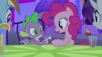 Spike and Pinkie playing with figurines S2E25