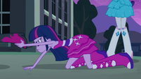 Twilight pulling Sunset back by her shoe EG