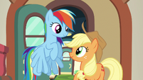 Applejack and Rainbow smile at each other S6E18