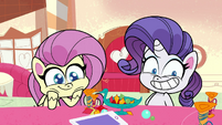 Fluttershy overjoyed; Rarity grinning nervously PLS1E12a