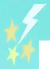 White lightning bolt with three stars - two orange, one yellow