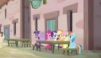 Mane Six sitting across from Double Diamond S5E1