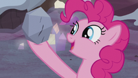 Pinkie Pie holding up a small rock S5E20