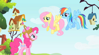 Pinkie Pie talks to Fluttershy and Rainbow Dash S1E25