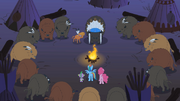 Rainbow Dash, Pinkie Pie, and Spike meeting Buffalo tribe and LSH S1E21