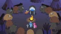 Rainbow Dash, Pinkie Pie, and Spike meeting Buffalo tribe and LSH S1E21
