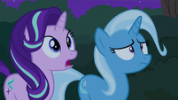 It's the first time Starlight and Trixie have seen Discord in angry state.