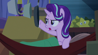 Starlight Glimmer hits a hanging pan S8E19