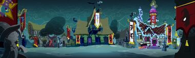 A background of Ponyville, under Trixie's control from Magic Duel