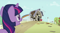 Twilight Sparkle sees Rainbow Dash destroying barn S2E03