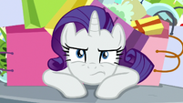 Rarity looking annoyed at Spike and Gabby S9E19
