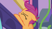 Scootaloo pulling herself up to the window S8E12