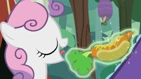 Sweetie Belle about to eat a carrot dog S7E16.png (799 KB) Oh wow, it's a carrot... in buns?