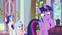 Twilight, Rarity, and Cozy Glow worried S8E16