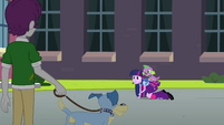 Twilight acting like a pony in front of a student EG