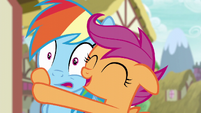 Scootaloo hugging Rainbow Dash S6E7