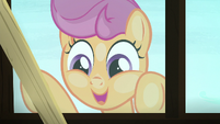 Scootaloo presses her face on the window S8E12