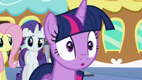 Twilight looking shocked at Shining Armor S6E1